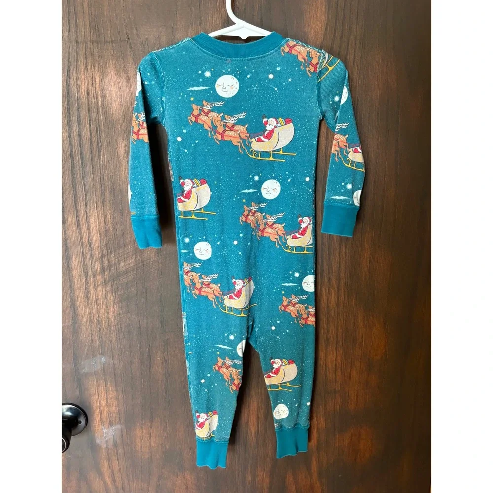 Hanna Andersson 2T Santa Sleigh Reindeer Organic Cotton Christmas Pajamas Teal